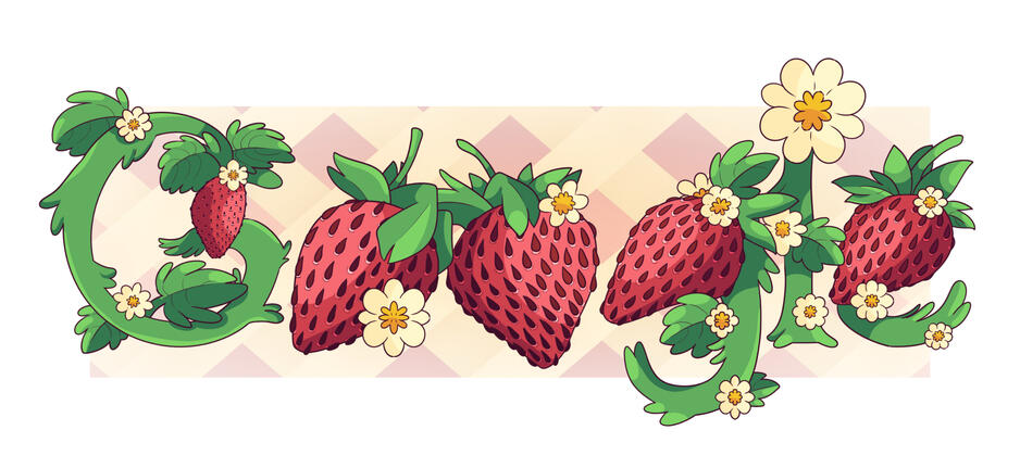 Mock "Google Doodle" illustration based on "National Strawberry Day".