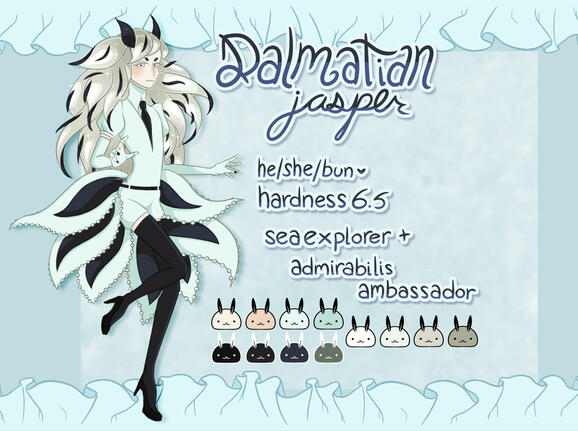 Fan character reference with hand-lettering for the anime Houseki no Kuni (2017).