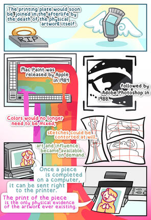 Page from a short comic about the history of printmaking in illustration.